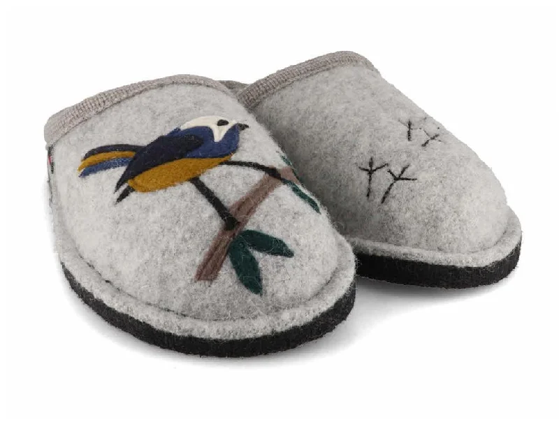 HAFLINGER Women Felt Slippers 'Flair Songbird', stone gray