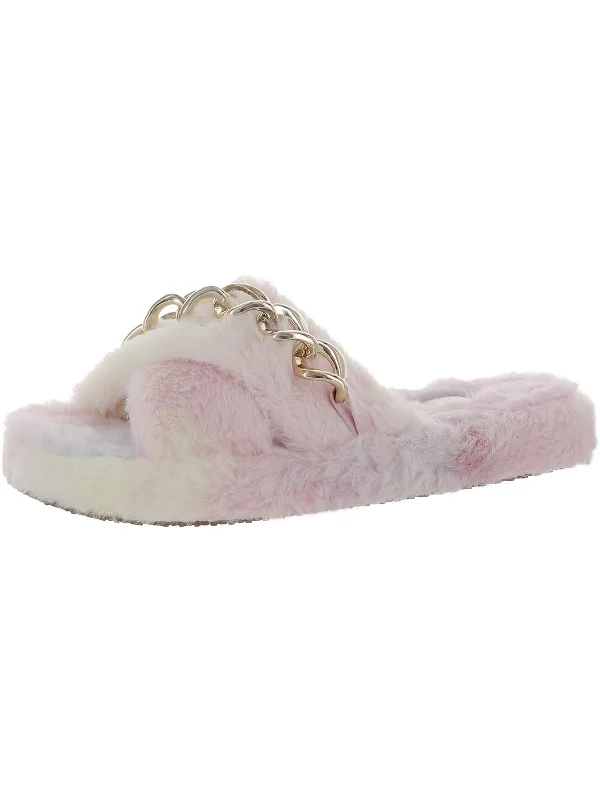 Rachelle 05 Womens Faux Fur Tie-Dye Slide Slippers