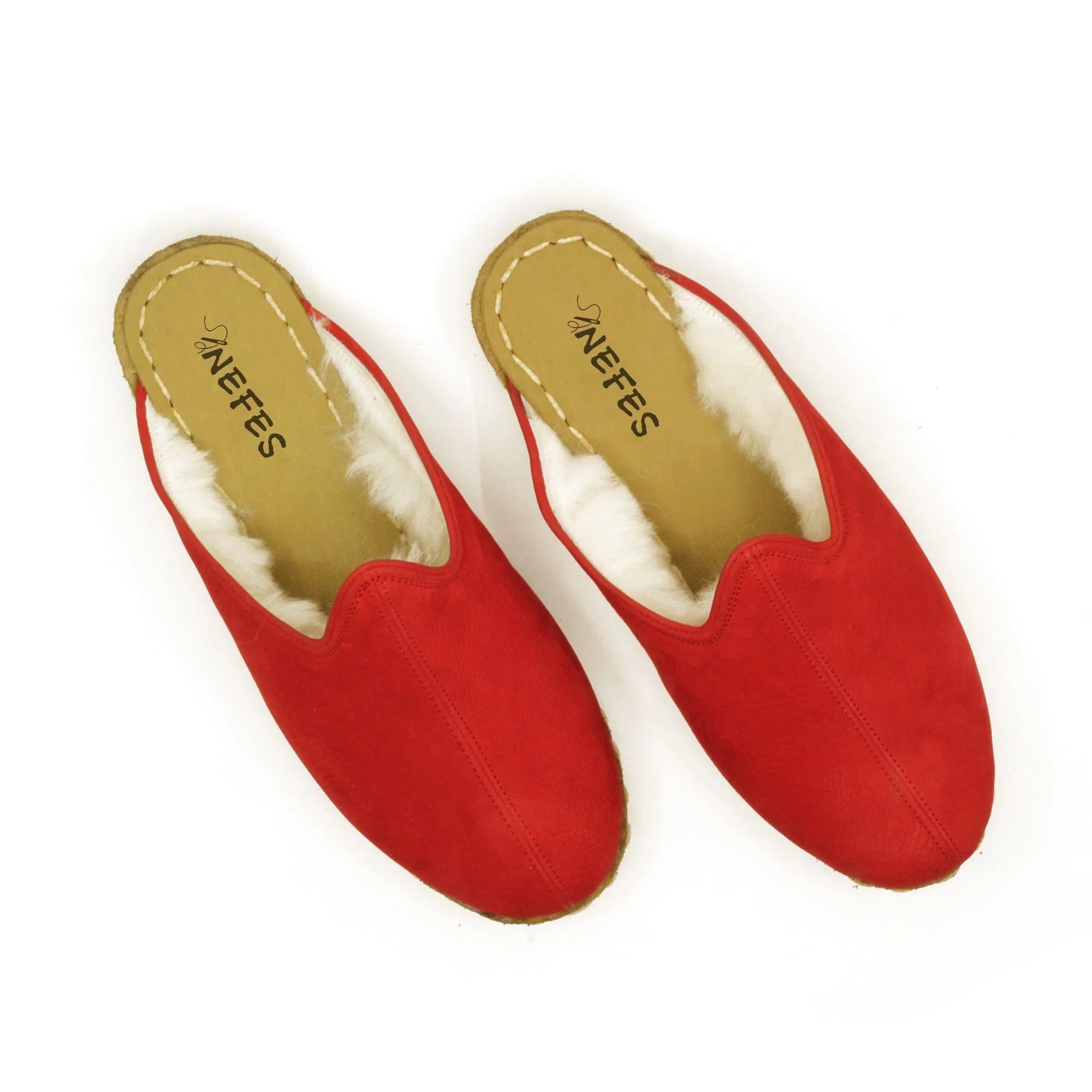 Winter Red Nubuck Sheepskin Slippers with Fur Lining