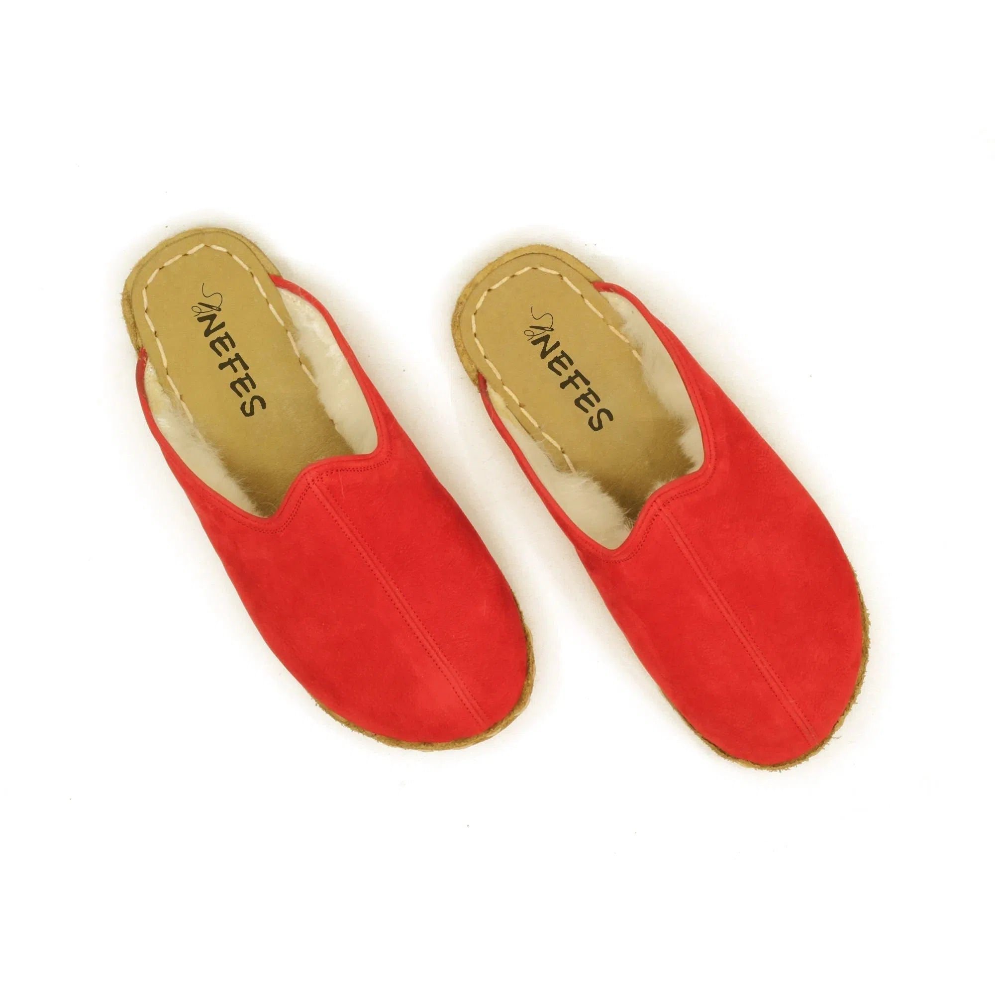 Winter Red Sheepskin Barefoot Slippers