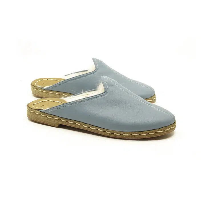 Winter Sheepskin Slippers Light Blue Women's