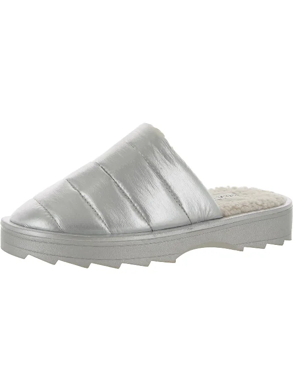 Womens French Terry Metallic Slide Slippers