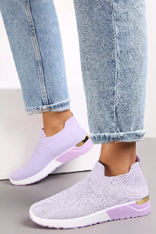 PURPLE SLIP ON GOLD CLIP HEEL DETAIL TRAINERS SHOES