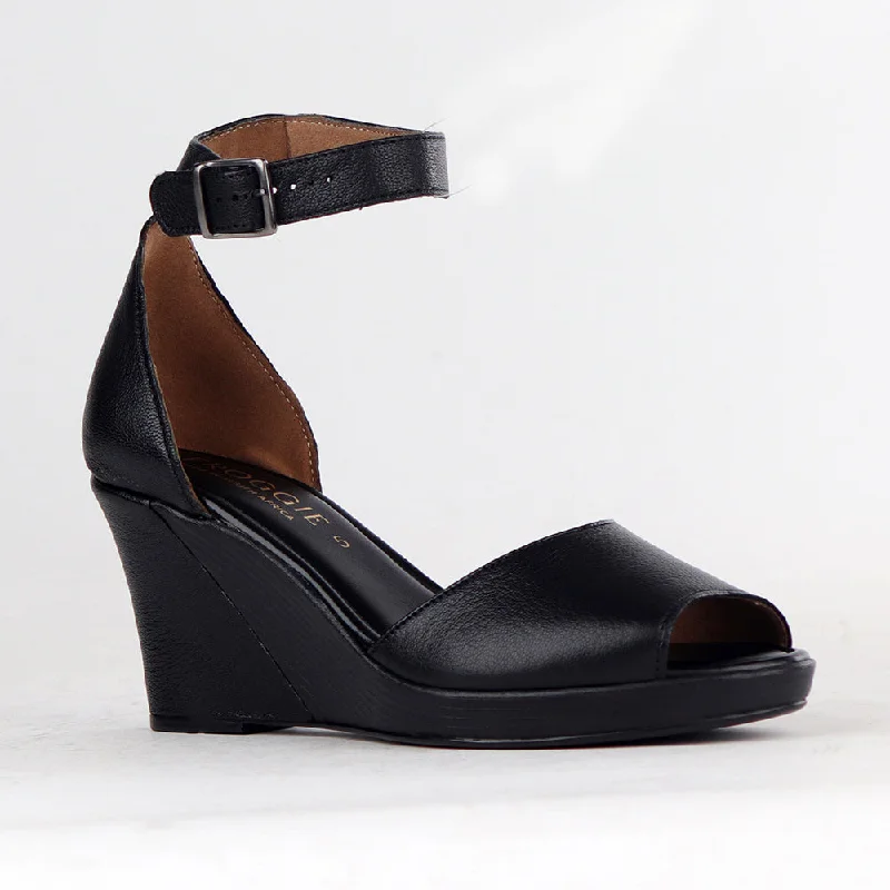 Froggie Merissa Leather Peep Toe Wedge - Black