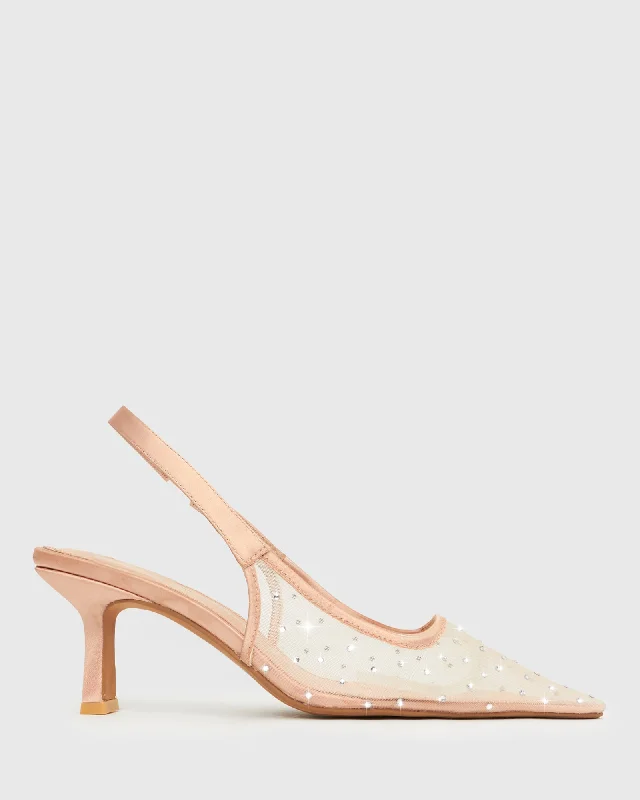 JEWEL Diamante Mesh Slingback Pumps