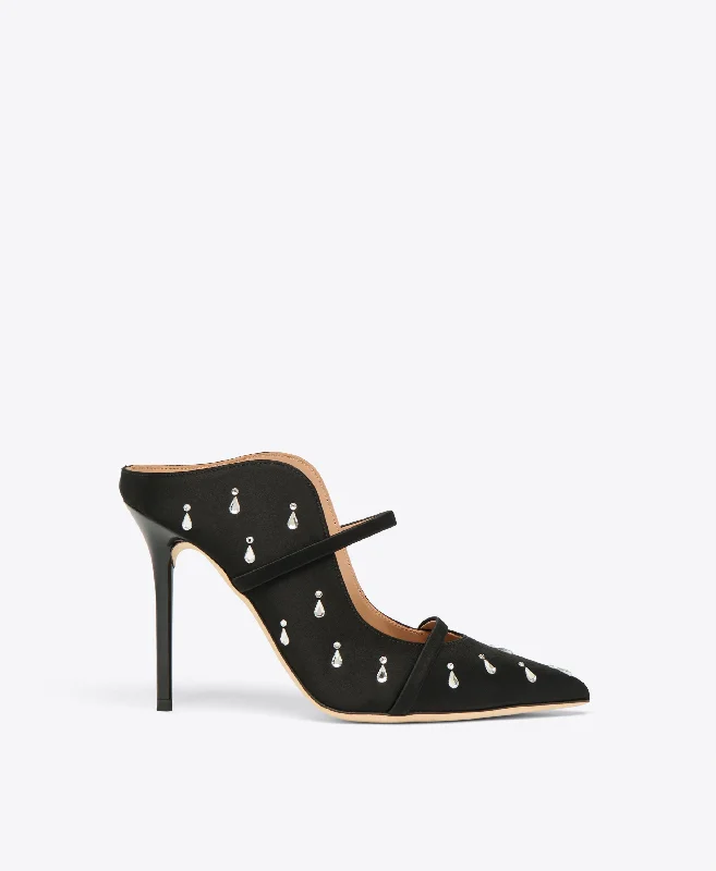 Maureen 100 Black Satin Embellished Mules