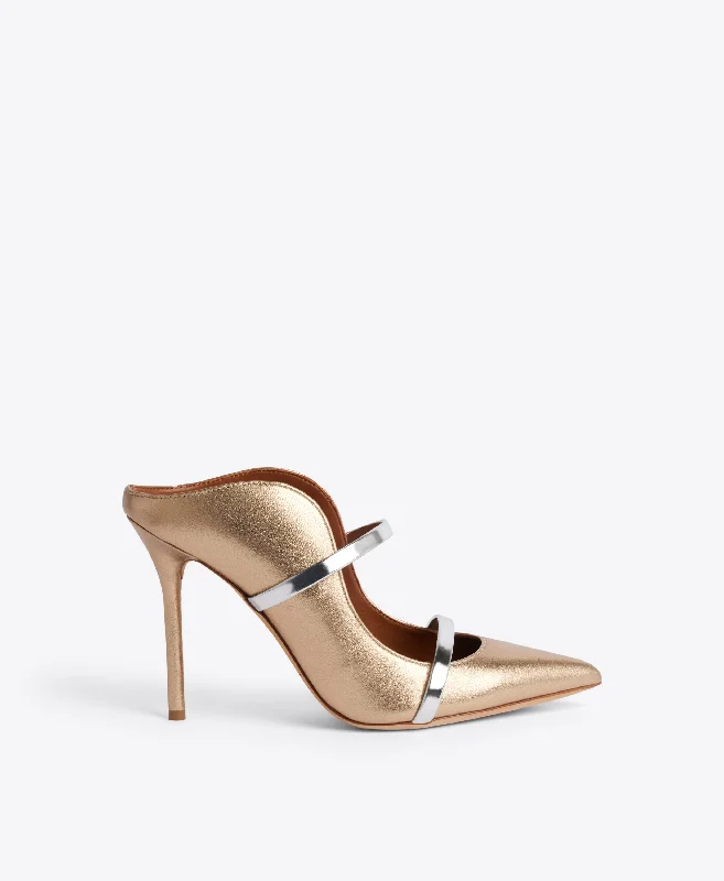 Maureen 100 Gold & Silver Leather Mules