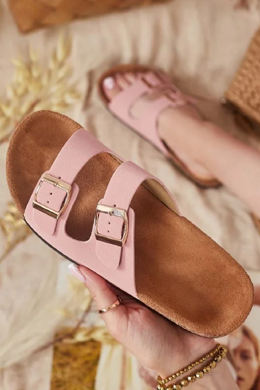 PINK SOFT FOOTBED SUMMER FLAT SLIDERS SANDALS